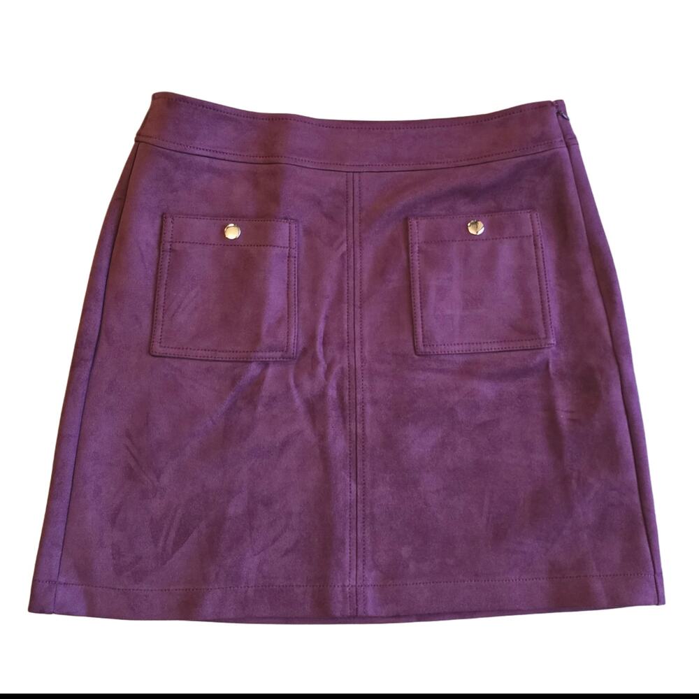 LOFT Size 8 Stretch Skirt Microfiber Faux Suede Burgundy Wine Solid Pockets